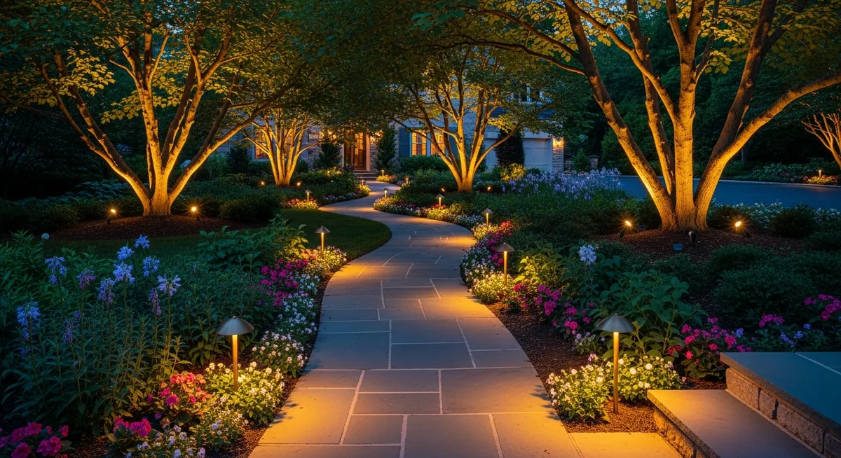Landscape lighting installation on residential property